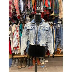 Vintage Normadee Rose Acid Wash Cropped Jean Jacket Size Med
